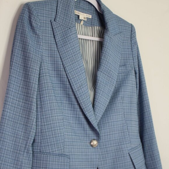 Veronica Beard Women's Blue Plaid Long and Lean Dickey Jacket Blazer Size 0 - Picture 5 of 15
